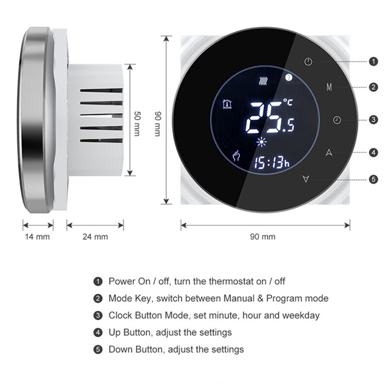 Bht-6000-Gclw Wasser/Gas Kessel Thermostat Hintergrundbeleuchtung Wifi 3A Wöchentlich Programmierbare Lcd Presse Bildschirm Arbeitet Mit Alexa Google Hause