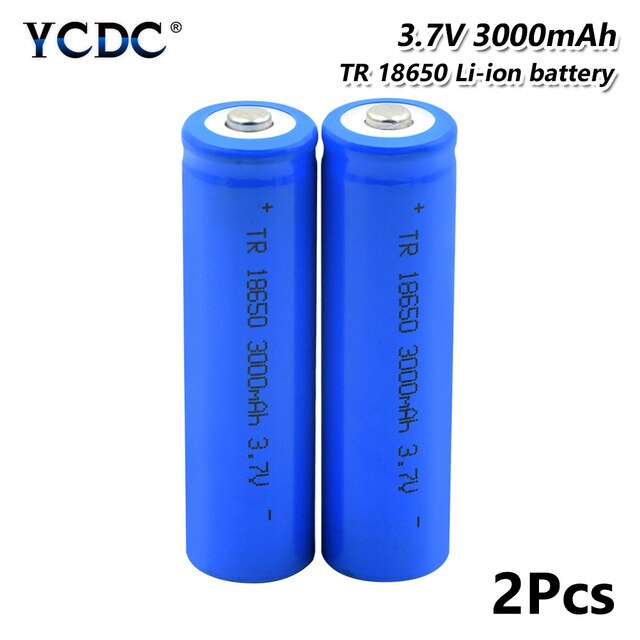 1/2/4/6/8/10Pcs BLUE Pointed 18650 Battery 3.7V 3000mAh Lithium Charging Rechargeable Batteries Li-ion Cell For Flashlight: 2pcs