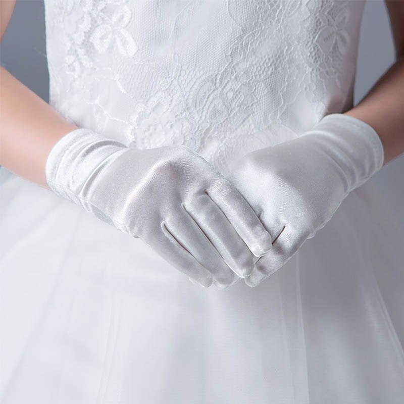 Short Satin Gloves For Children Ivory Wedding Gloves Flower Girls Dress Gloves For Birthday Party Stage Performance