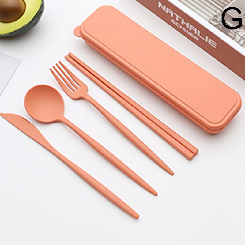 Wheat Straw Cutlery Set Cutlery Fork Spoon And Chopsticks Portable Cutlery Set Solid Color Storage Cutlery Set: G