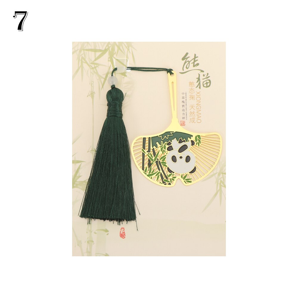 Cute Popular Retro Chinese Style Metal Bookmark Panda Pendant Hollow Bookmark Book Tassel Pagination Mark Stationery Supply: 7