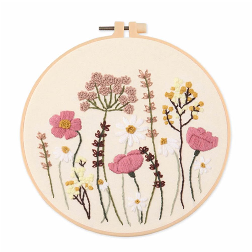 With Hoops Embroidery Hoop Flowers Plant Stamped Embroidery Set Cross Stitch Kit Needlework Tools Flowers Embroidery: 1