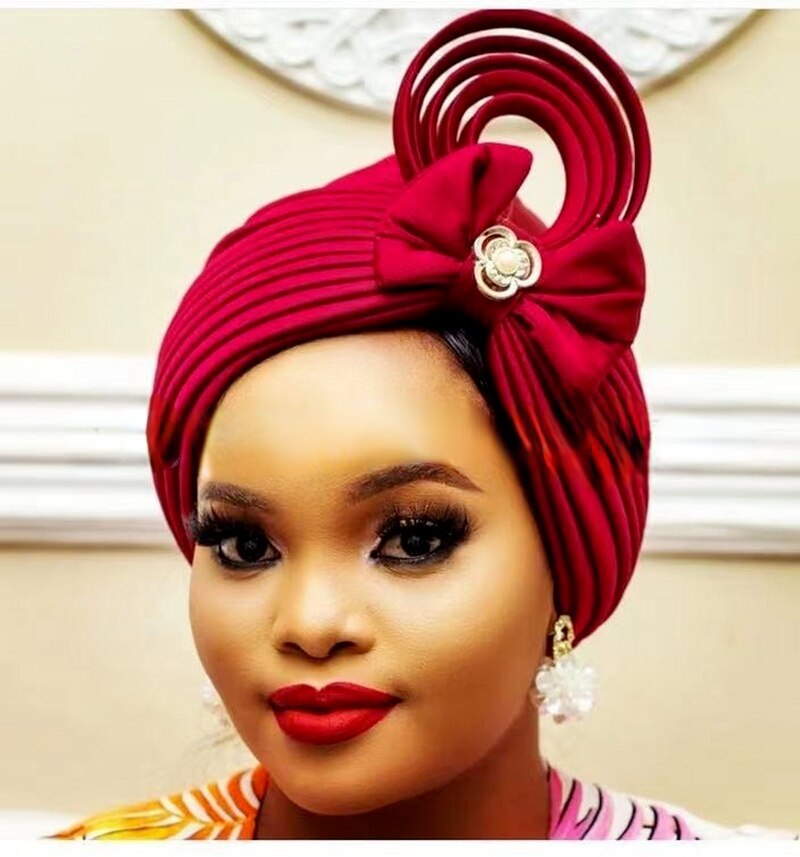 2022 neueste Nigerian Hochzeit Gele Kappe Afrikanische Auto Gele Headtie Muslimischen Turban Kappe Arabische Indien Hütte Weibliche Kopf wickeln Turbante mujer