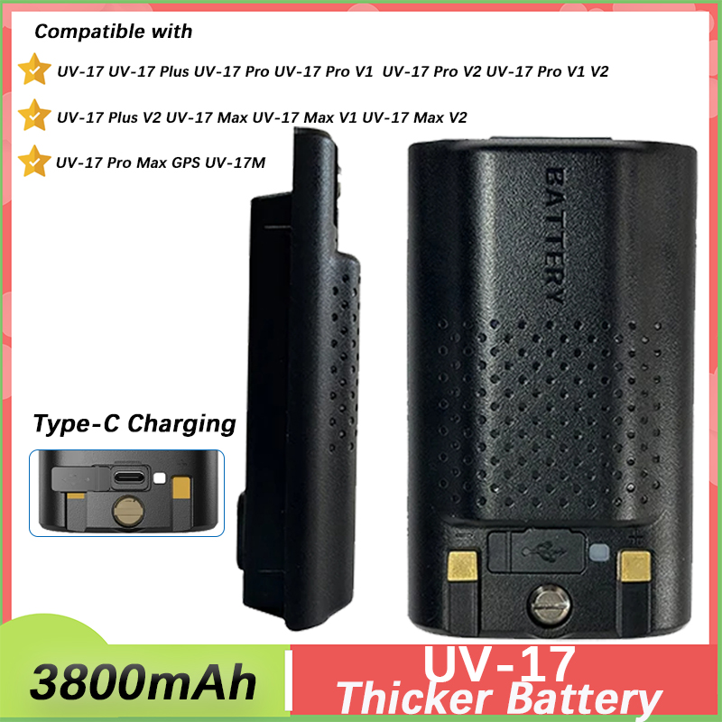 Baofeng UV-17 Pro Max Thicker Battery 3800mAh Type-C Charging BL-17UV Plus Rechargable Li-ion Batteries For UV-17M UV-17L Radios