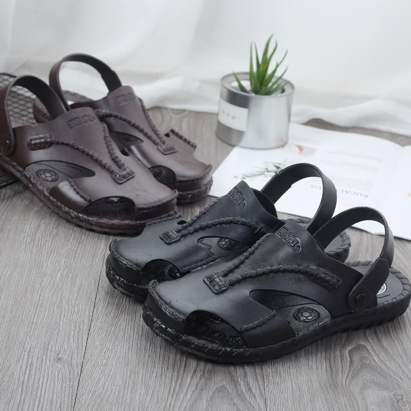 Nuove pantofole infradito estive per uomo pantofole da spiaggia sandali marroni scarpe comode scarpe da bagno antiscivolo scivoli da uomo in pelle