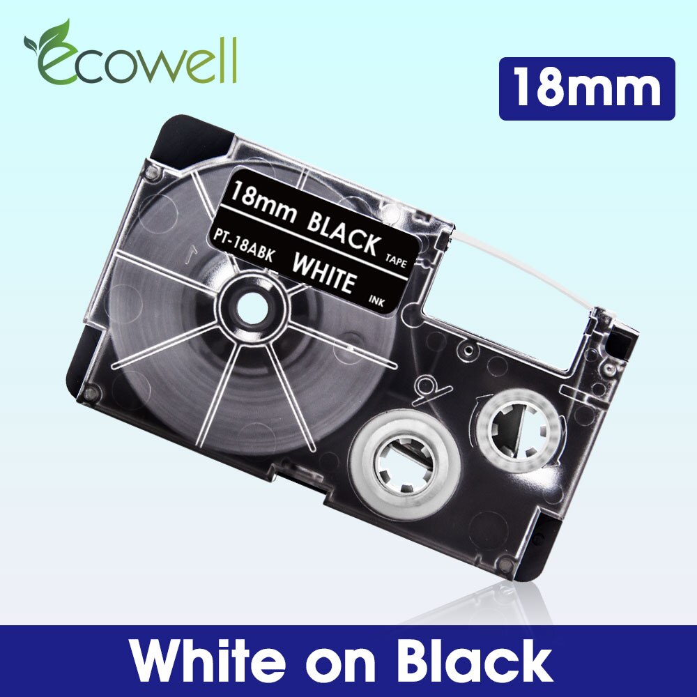 Ecowell 18Colors Compatible Casio XR-18WE XR-18X XR-18RD XR-18BU XR-18YW XR-18GN label tape for Casio KL-750 120 EZ Label Maker: White on Black