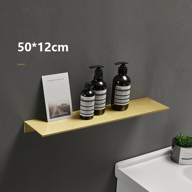Børstet guldmetal badeværelse hylde væg opbevaringsstativ vaskestand boring stor væg hylde til opbevaring 30/40/50/60cm længde: Længde 50cm