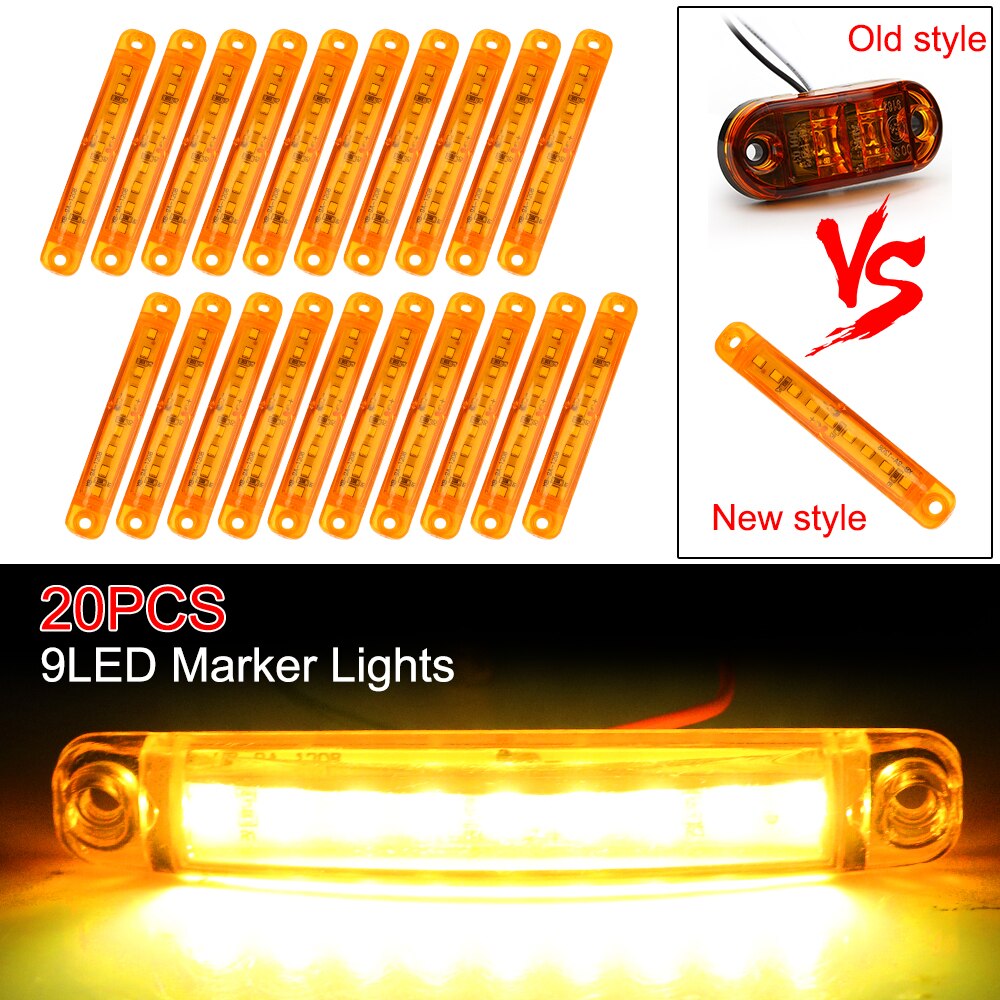 Yosolo 20 stk/sæt sidemarkeringslygter parkeringslys til bus lastbil trailer parkeringslys rød 9 led 24v lamper baglygter