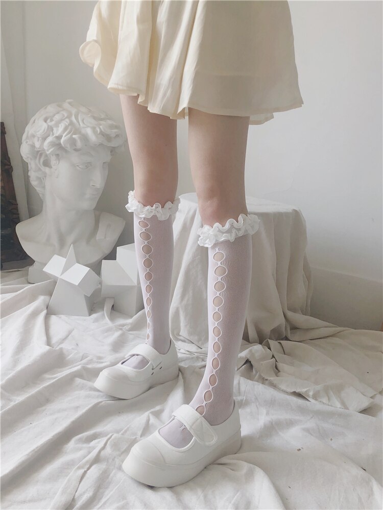 Kant Houten Oor Kalf Sokken Vrouwen Japanse Jk Zachte Zus Leuke Buis Witte Kousen Ins Mode Zomer Dunne Slang