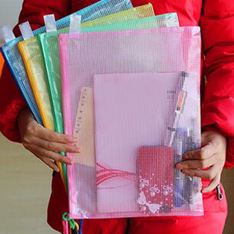 10 pcs/lot Gridding Waterproof Zip Bag Document Pen Filing Products Pocket Folder Office & School Supplies