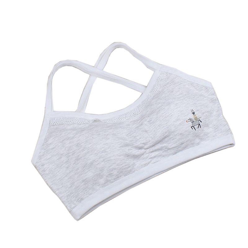 1pc Cotton Baby Girls Bras Solid Color Young Girls Underwear For Sport Wireless Small Training Puberty Bras Undergarment Clothes: GY