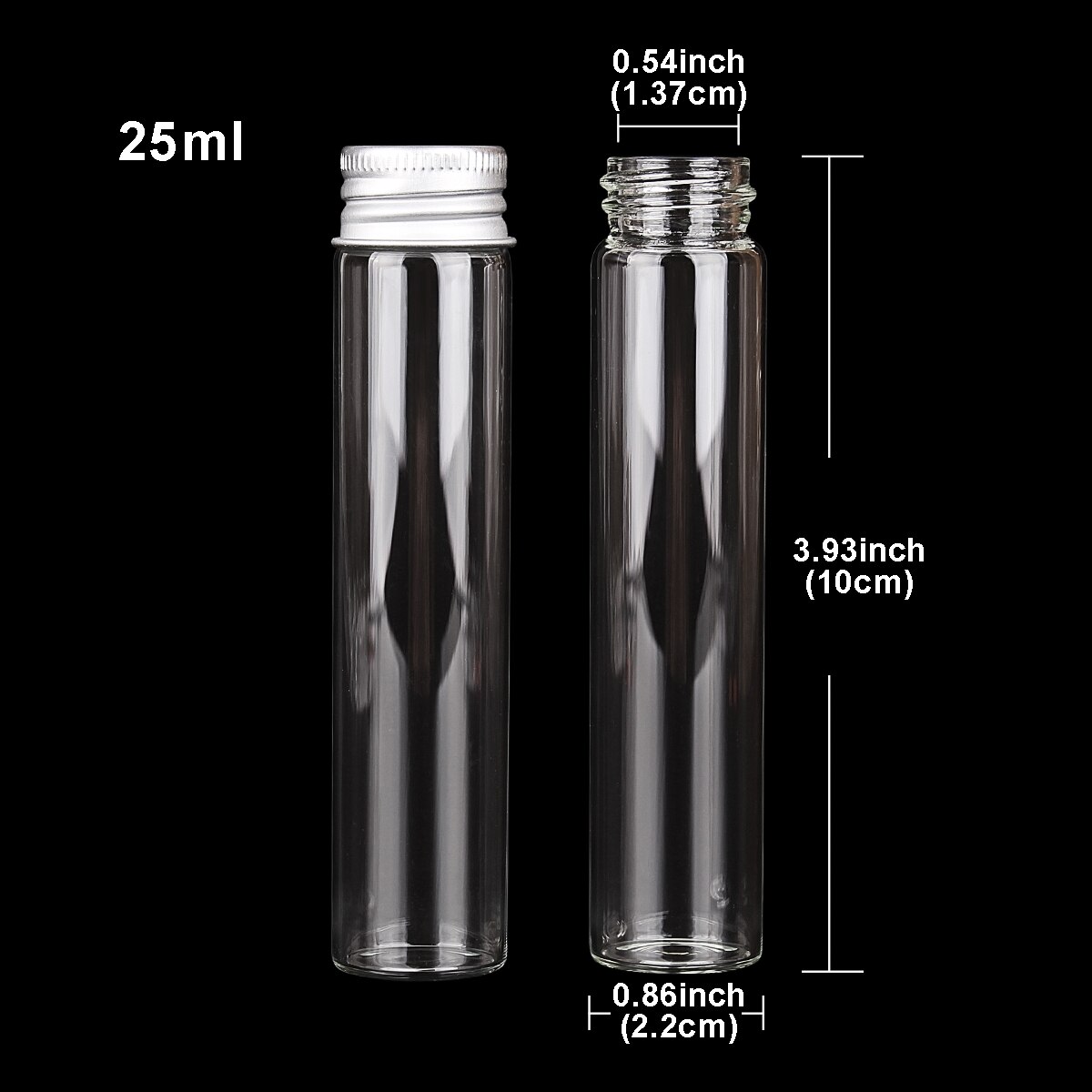 10 piezas de botellas de vidrio de 5ml/6ml/7ml/10ml/14ml/18ml/20ml/25ml/30ml con tapas de aluminio, Mini tarros de vidrio pequeños, 9 tamaños, selección en U