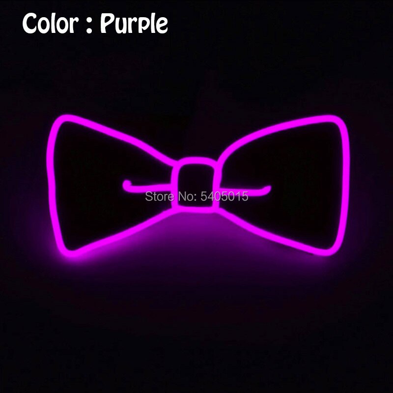 Pajarita de alambre brillante para fiestas, suministros para carnaval, decoración artesanal para vacaciones, 10 colores opcionales, , alimentado por DC-3V EL: Purple