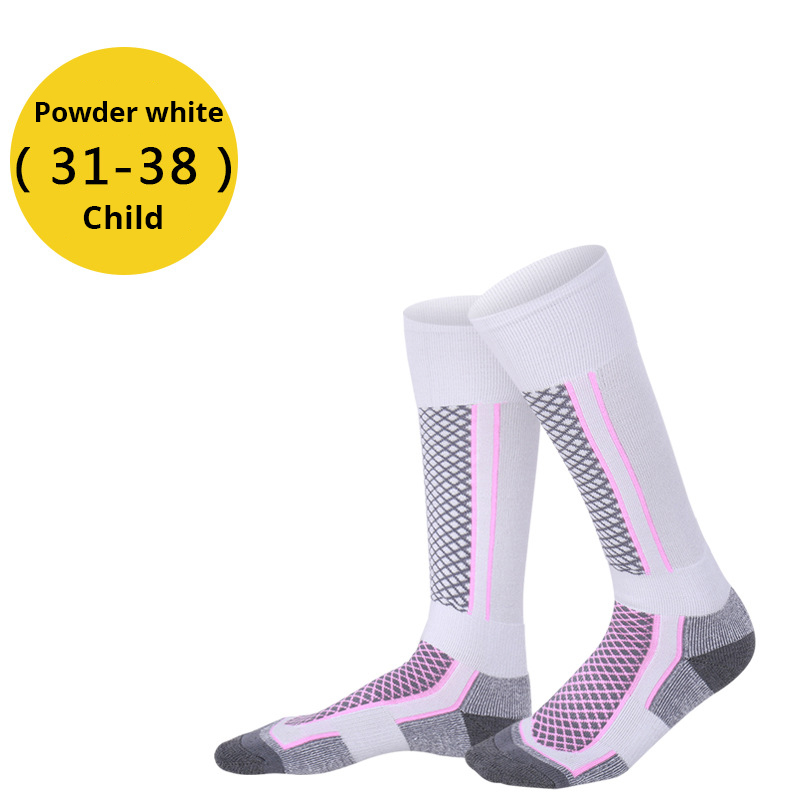 1pair Mounchain Women/Man/Kids Winter Ski Snow Towel Socks Thermal Long Cycling Camping Hiking Walking Free Size Sports Socks: Kids pink white