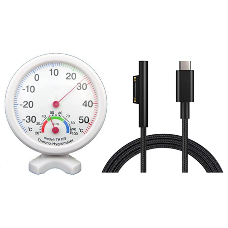Higrómetro termómetro de humedad temperatura/medidor de temperatura y Cable de carga de USB-C trenzado de nailon para Surface Pro 6/5/4/3