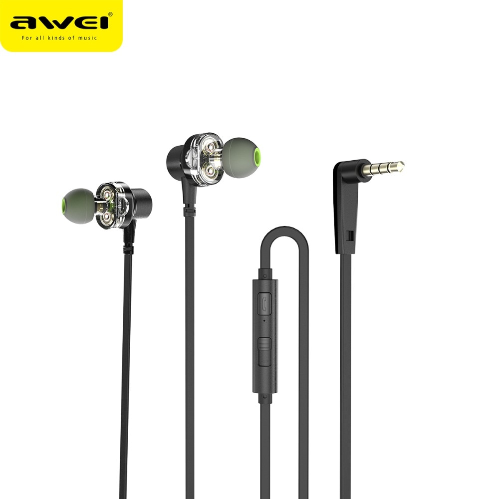 Awei  z1 sport bekabelde headset met microfoon stereo in-ear muziek oordopjes 3.5mm l buigende vier dynamische headset voor telefoon oordopjes