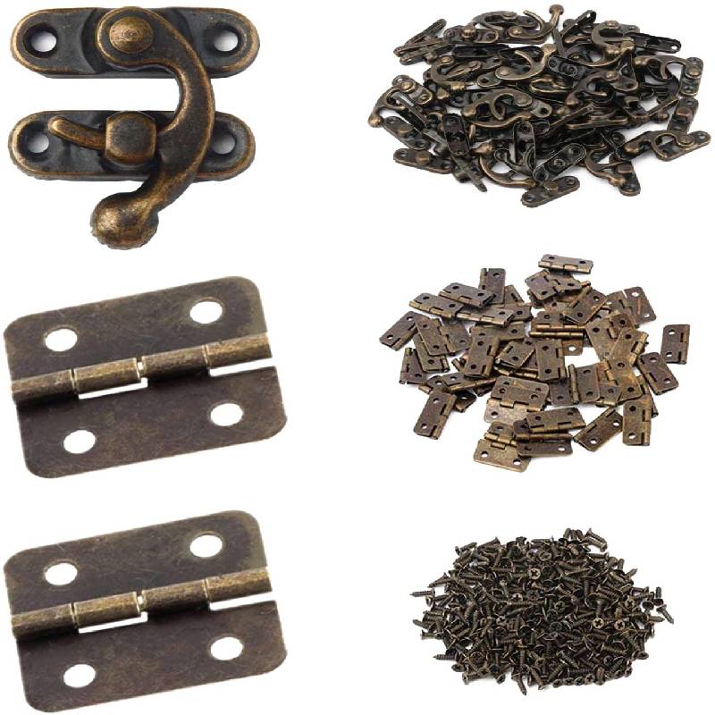 80Pcs Retro Small Box Hinges And 40 Sets Antique Right Latch Hook Hasp Wood Jewelry Box Hasp Catch Decoration For Cabinet Box