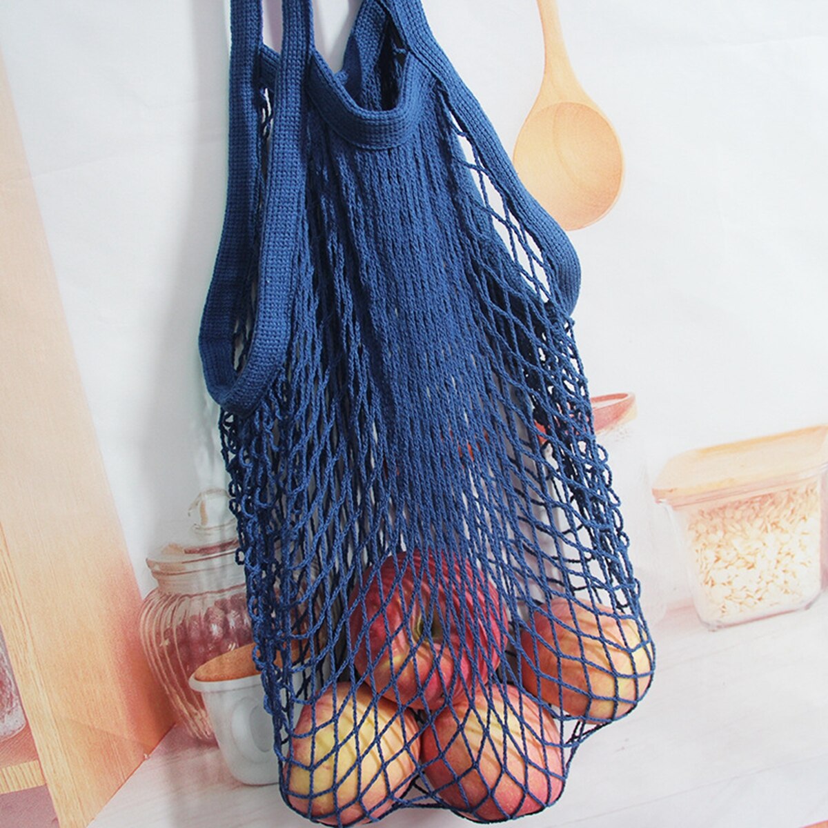 Tragbare Wiederverwendbare Taschen für Obst Gemüse Tasche Baumwolle Gittergewebe Schnur Organizer Handtasche Kurzen Griff Netz Einkaufen Taschen Tote
