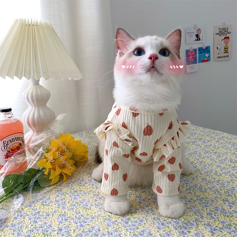 Kat Kleding Hart Print Pet Kleding Voor Kleine Katten Honden Kat Kostuums Zachte Kitten Kitty Jas Puppy Katten Outfit mascotas