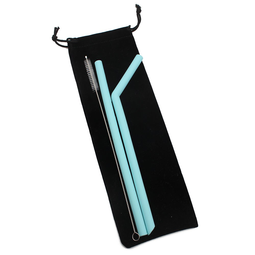 Reusable Silicone Drinking Straws Set, Extra Long Flexible Straws with Cleaning Brushes for 20 oz Tumbler Bar Party Straws: Blue