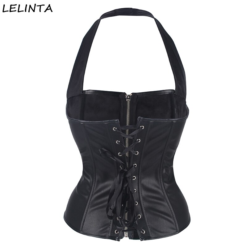 Sexet korset lingeri gotisk imiteret læder steampunk korset sort shaperwear snøre korsetter og bustiers overbust korselet top