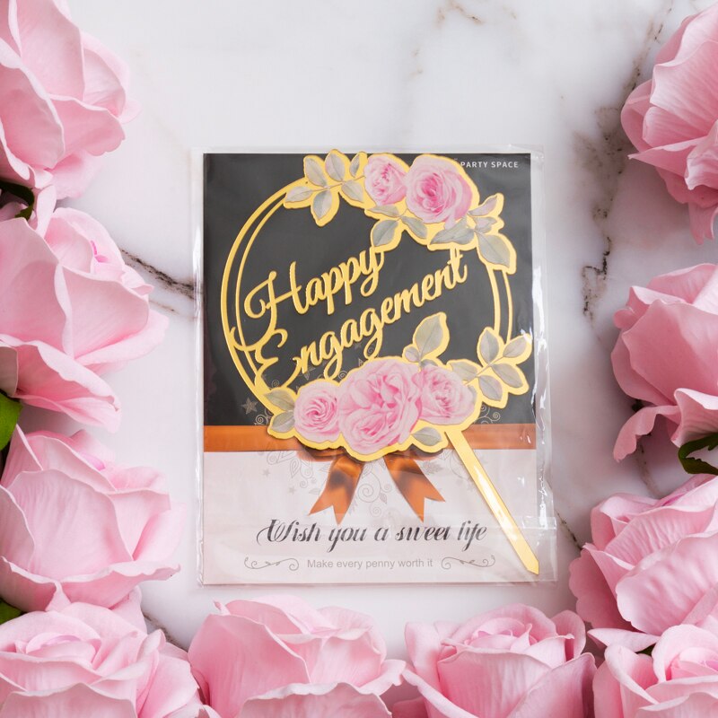】acrylic Wedding Cake Topper Mr &amp; Mrs Happy Wedding Cake Decoratie Rose Serie: Happy Engagement