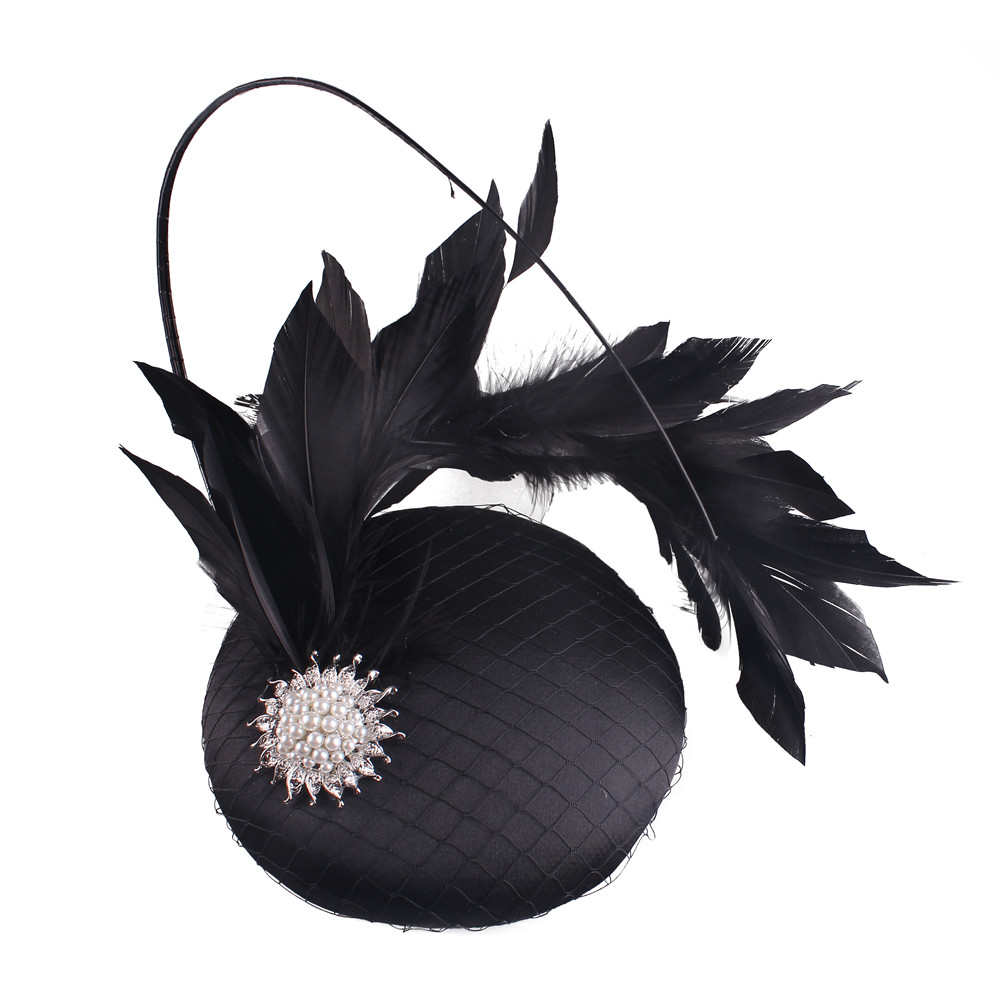 Nice Magenta Satin Hair Fascinator Hat Evening Party Formal Church Ladies Millinery Hat Bridal Wedding Headpieces With Feathers