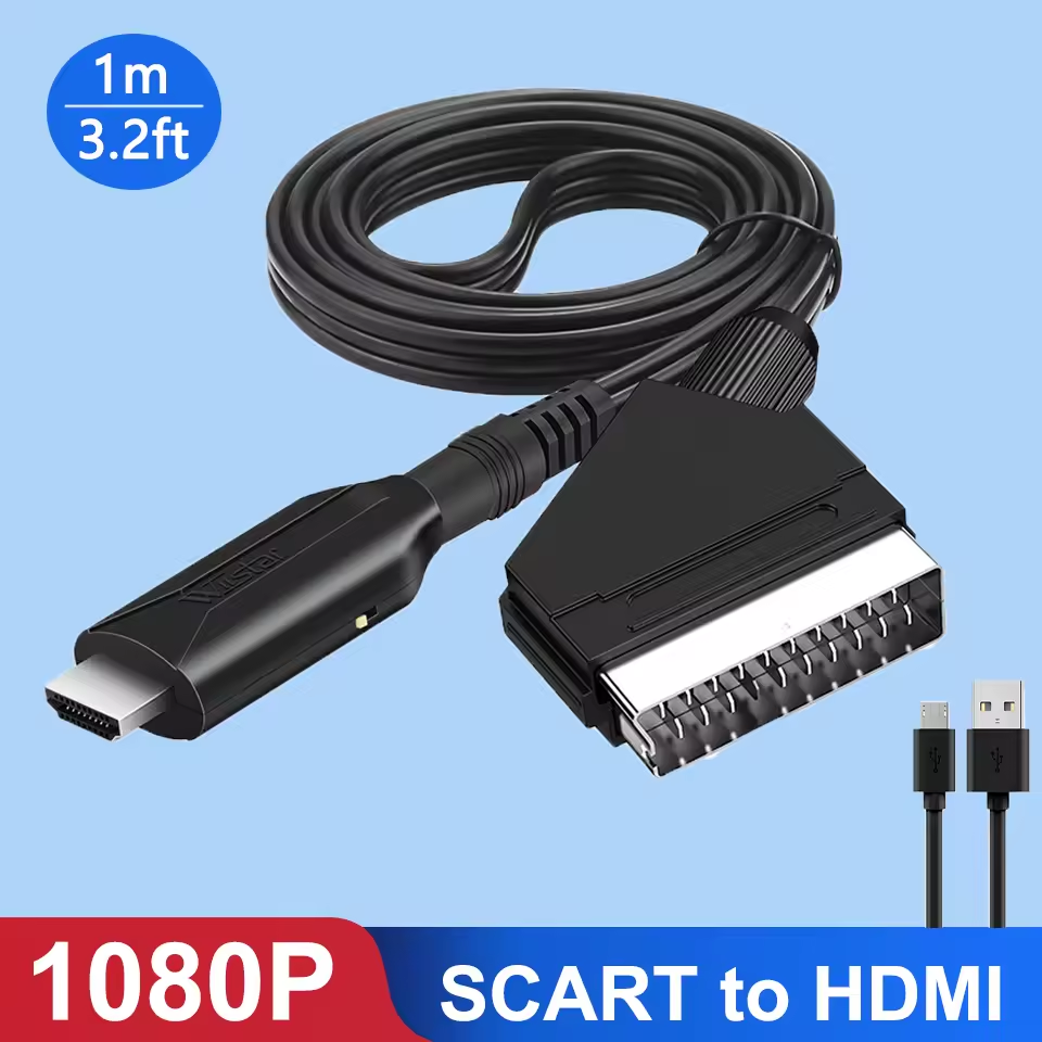 HD 1080P Scart naar HDMI-compatibele converteradapter Scart mannelijk naar HDMI vrouwelijk audio-video-adapter met USB-kabel voor HDTV/DVD/PC