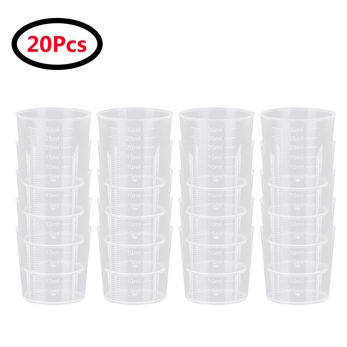 20 30ml Measuring Cups Clear Plastic Graduated Measure Mugs Reusable Liquid Samplers Containers Leak Proof Medicine Testing Pots: Clear A