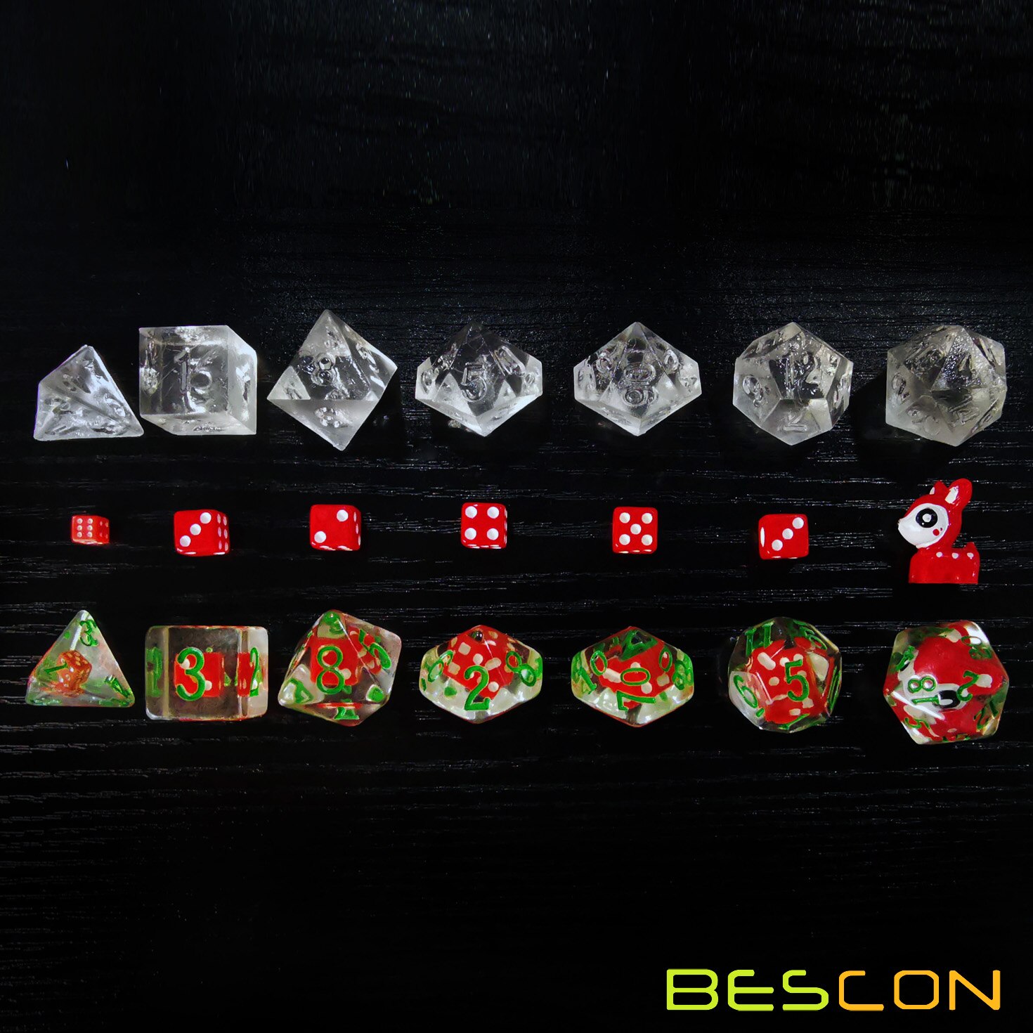 Bescon Novelty Deer Polyhedral Dice Set, Red Deer RPG Dice set of 7
