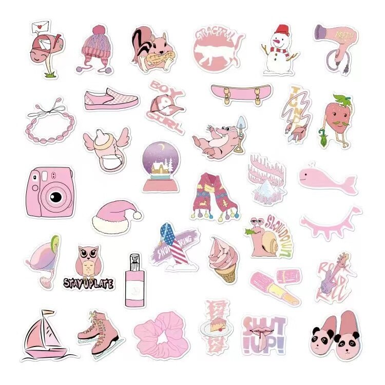 50PCS Cartoon INS Style Vsco Girl Stickers For Laptop Luggage Stickers For Moto Car &amp; Suitcase Cool Laptop stickers: Pink / 30PCS