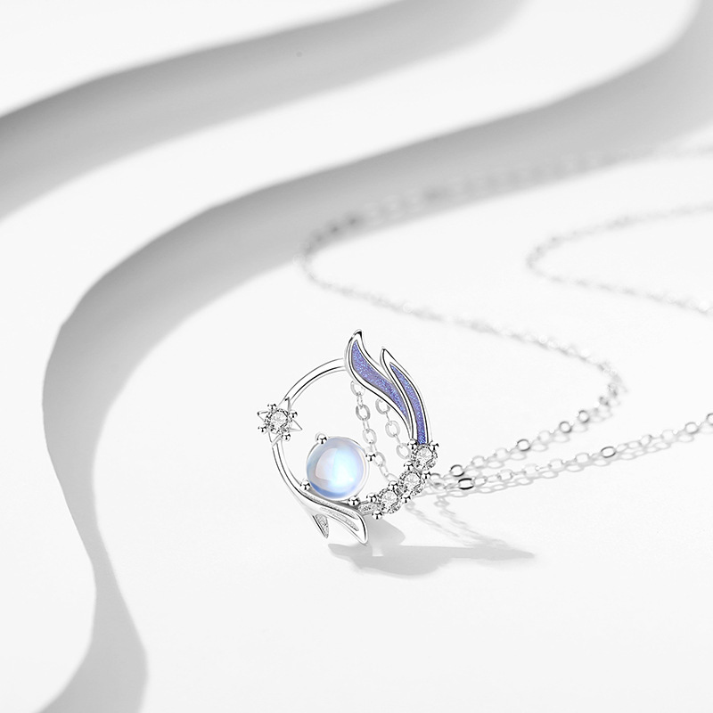 VOQ zilveren kleur ketting fantasie maansteen hanger ketting dames sleutelbeen ketting hoge sieraden cadeau