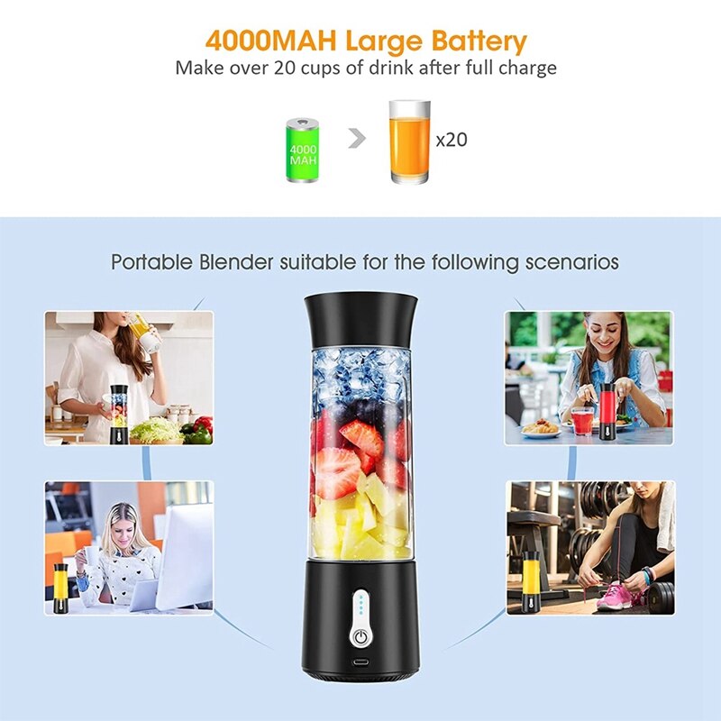 Mélangeur Portable, mélangeur Rechargeable avec bouteille de 500Ml, mélangeur étanche pour Milkshakes et Smoothies, petit presse-agrumes