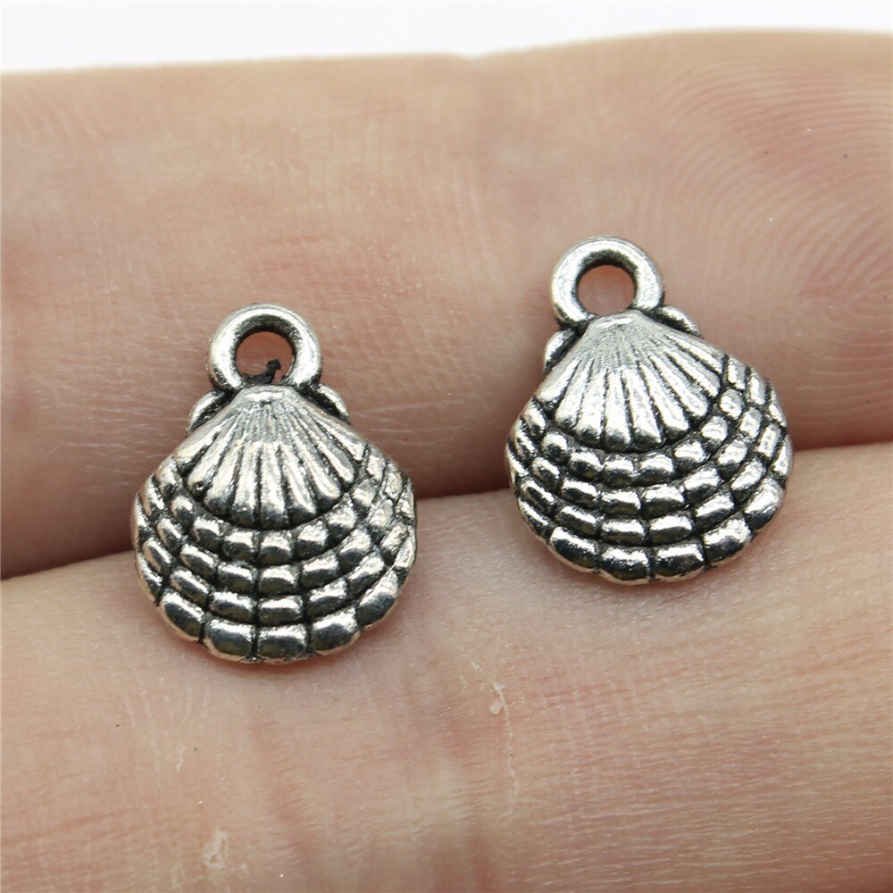 Abalorios de conchas y conchas de Color plateado antiguo, 20 piezas, para fabricación de joyas: 13x10mm-Silver