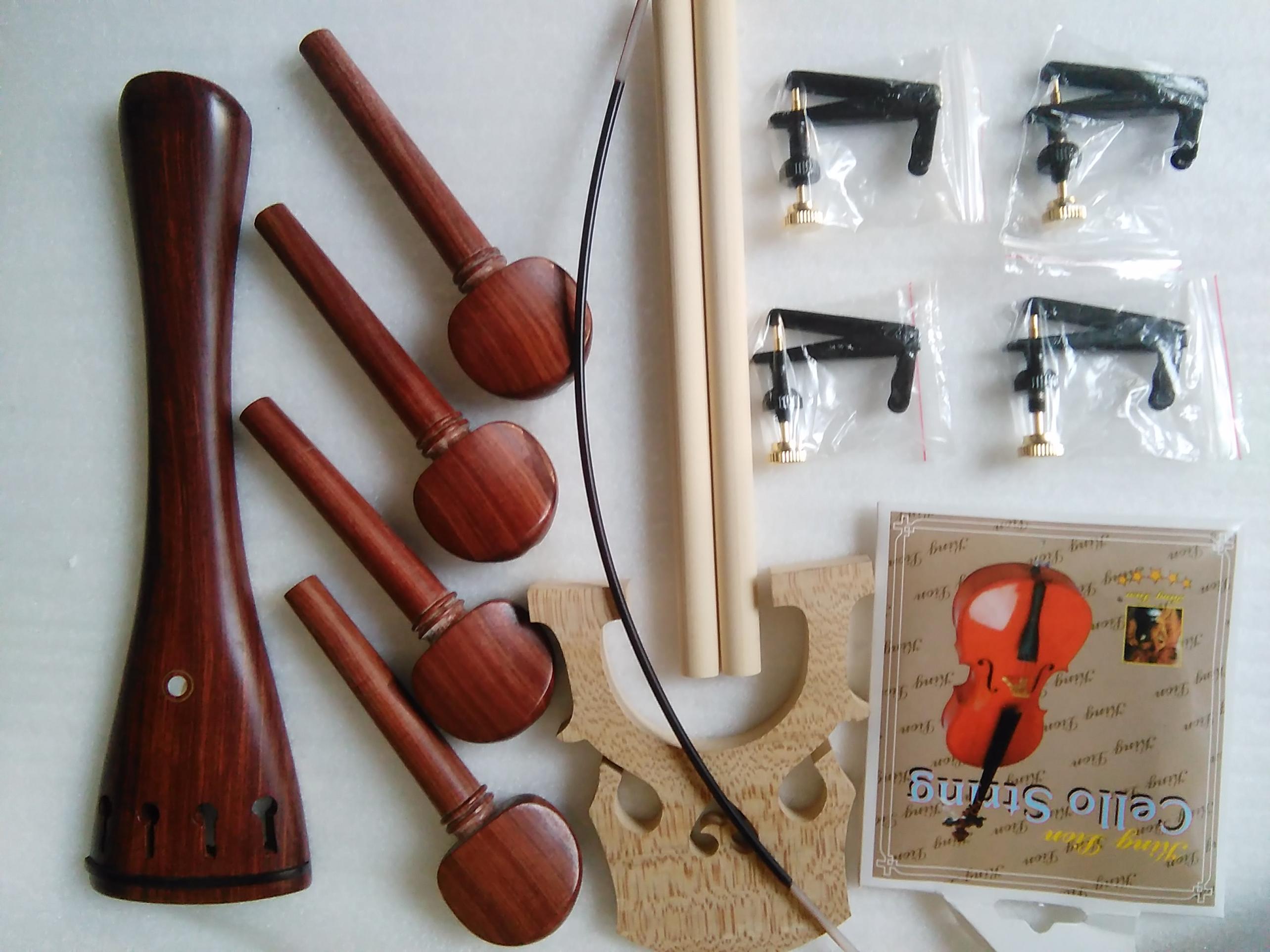 1 Set Cello Fitting including Cello string cello fine tuners French bridge and sound post all 4/4: Rosewood D