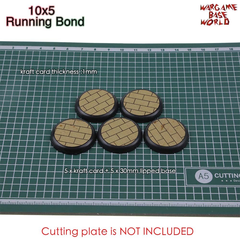 Kraft Card Texture Bases - 30mm lipped bases - Texture Bases for Warhammer: 10x5RunningBond