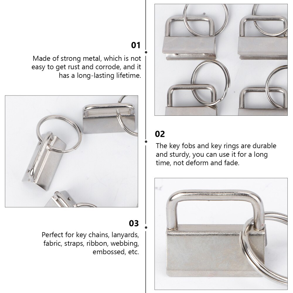 50Pcs Diy Stof Sleutelhanger Fob Polsbandje Met Key Ring Voor Lanyard Bagage Riem Accessoires (25Mm, zilver)