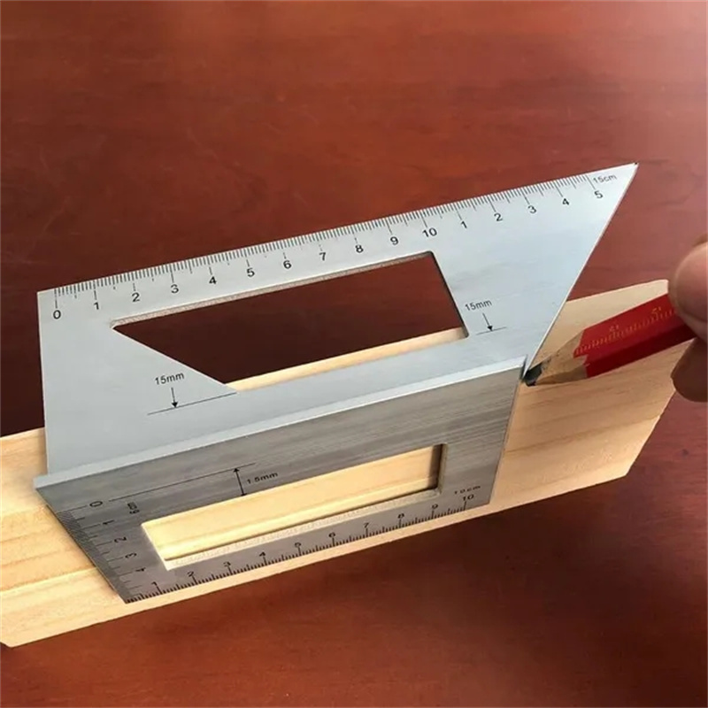 Regla de ángulo de calibre cuadrado multifuncional de 45/90 grados, herramientas de medición de calibre de línea de de trazado de carpintería de aleación de aluminio