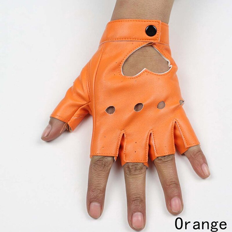 Guantes de cuero sin dedos para mujer, manopla de mitad de dedo, transpirables, para: OR