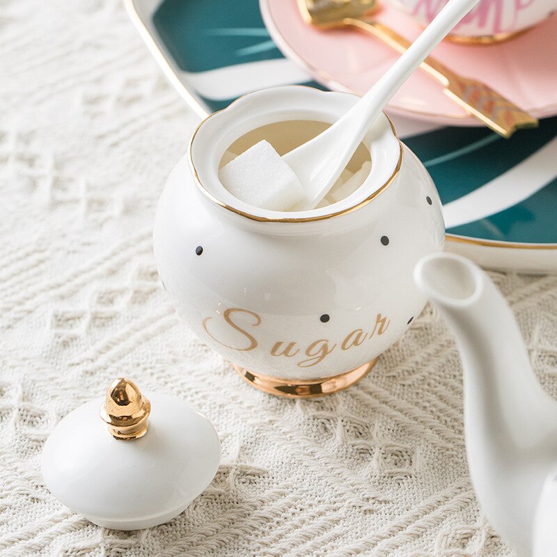 Japanese Style Cute Coffee Cup Saucer Set Tea pot Milk Jug Sugar Pot Tea Tray Set Reusable Latte Cappuccino Cups 180ml: Sugar Pot