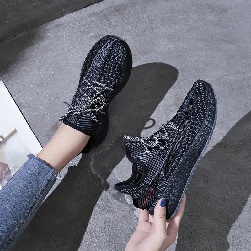 Lente- en herfst casual damesschoenen dames platte sneakers stoffen tennisschoenen gebreide ademende wandelschoenen