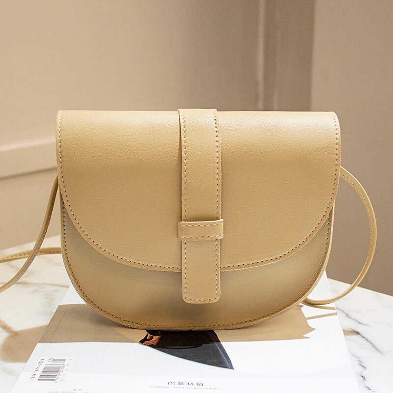 Small Fresh Women Bags Summer Solid Color Ladies Single Shoulder Diagonal Bag Small Bag PU Sweet Saddle Bag: Beige