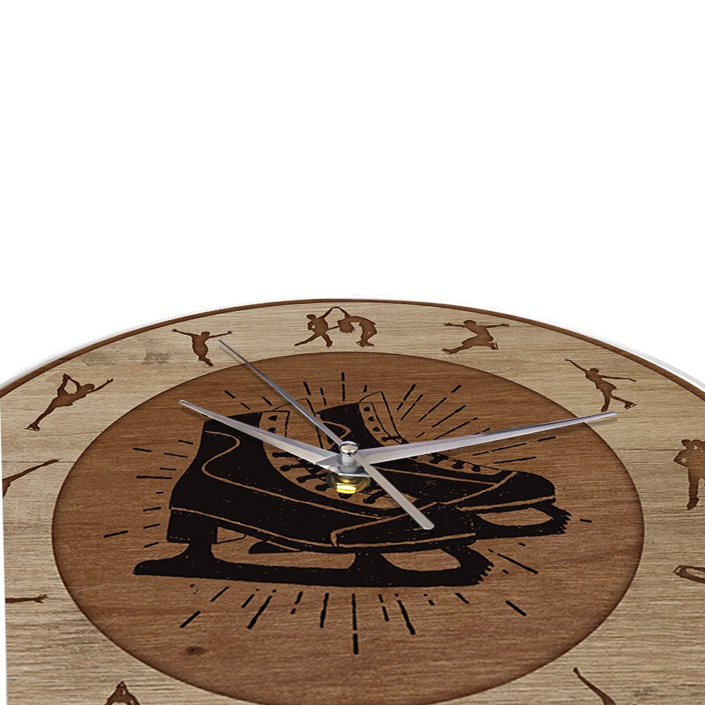 Figure Skating Wood Texture Printed Wall Clock Girls Room Silent Hanging Wall Watch Winter Sport Home Decor Ice Skaters