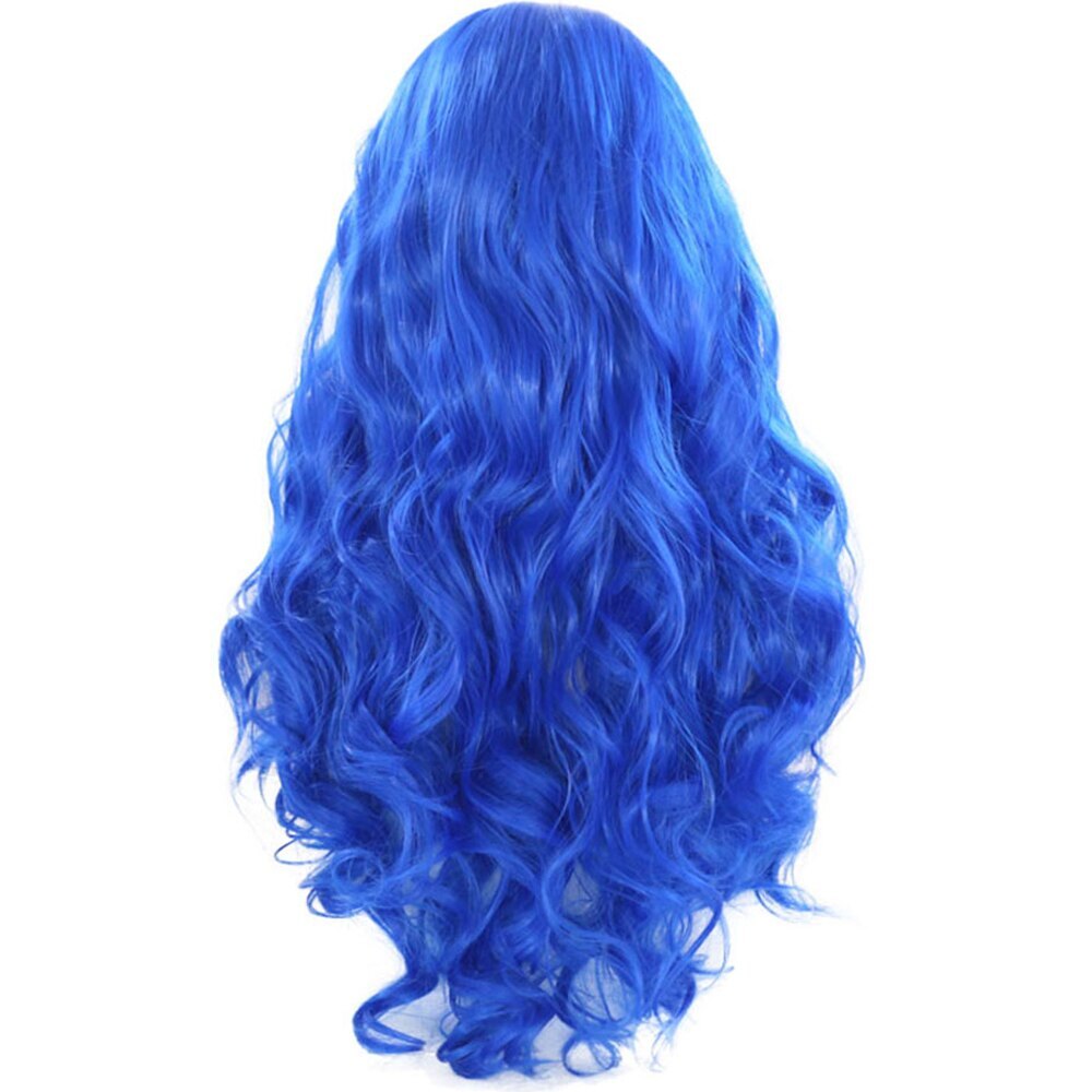 QUINLUX WIGS Blue Wavy Synthetic Lace Front Hair For Women Artist Makeup Beauty Wigs Glueless Heat Fiber Cosplay Costume Wig