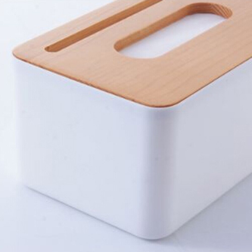 Home Kitchen Wooden Plastic Tissue Box Paper Towel Case Office Napkin Holder