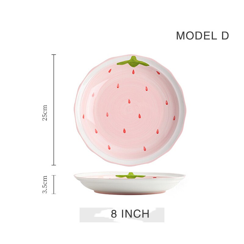 Ceramic Dinnerware Set Pink Dish Soup Spoon Noodle Plate Mug Food Bowl Girls Favor Easily Clean Home Use 1 Pcs Strawberry Style: Model D