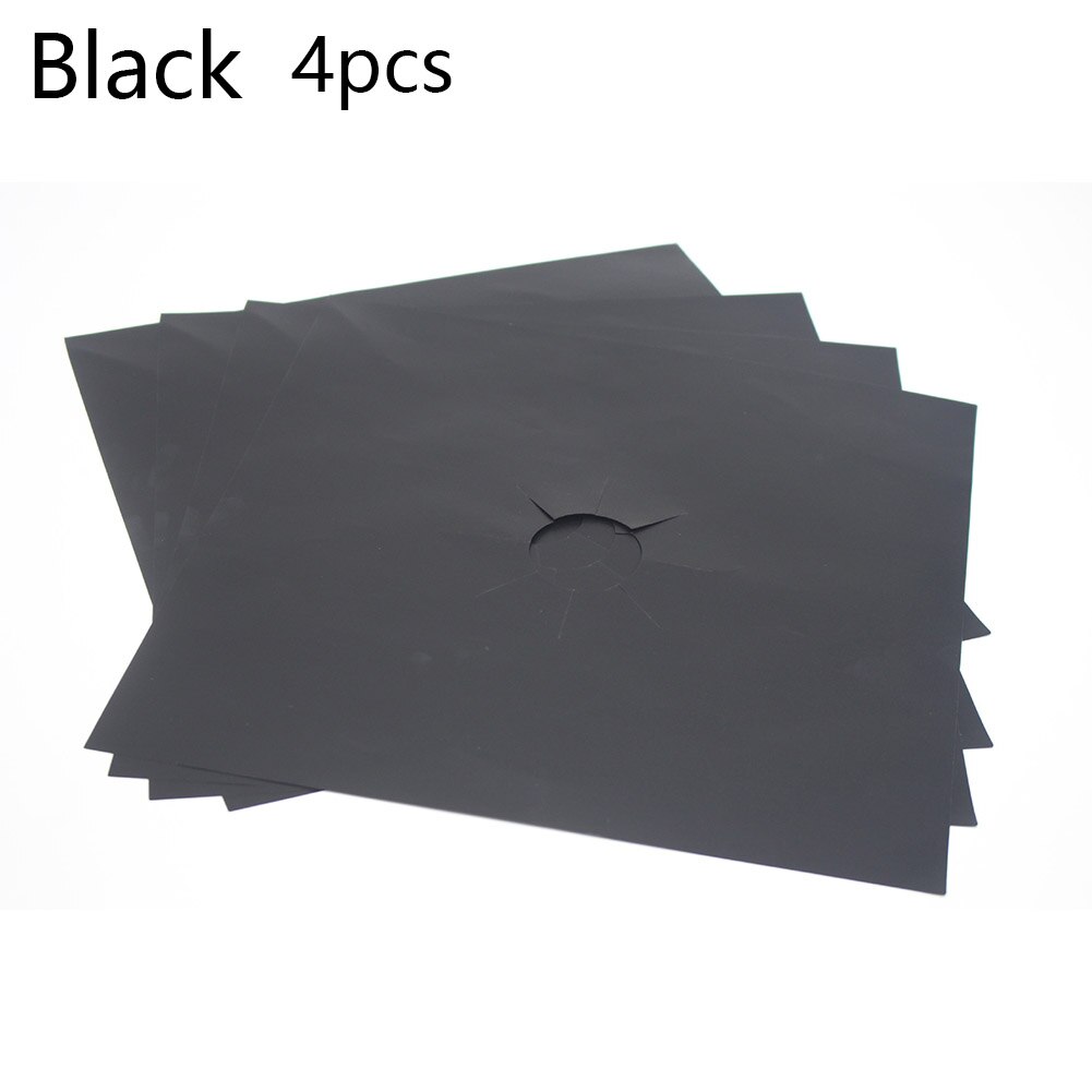 Protecteur antiadhésif et réutilisable pour cuisinière à gaz,tapis de revêtement, feuille d'aluminium, protection pour brûleur, ustensiles de cuisine, 4 pièces: Black