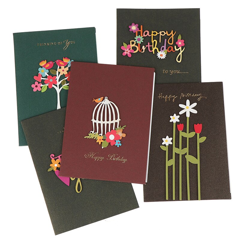 1pcs Handmade Thank You Card Cute Happy Birthday Greeting Cards with Wooden Decoration Sweet Greeting