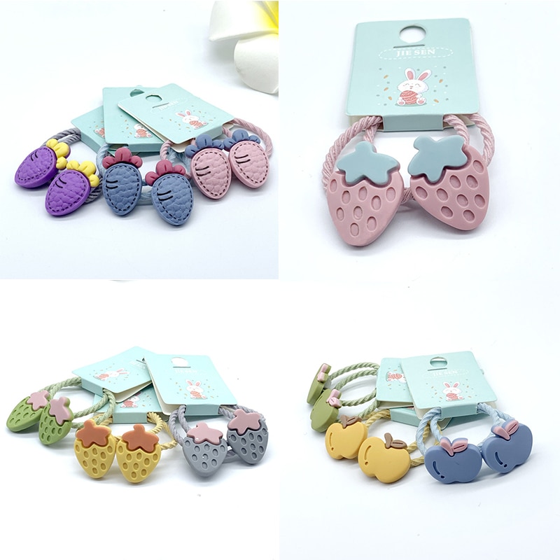 Mini bandeaux pour cheveux mignons de dessin animé pomme carotte, fraise, accessoires pour filles, Mini bandeau gomme colorée,