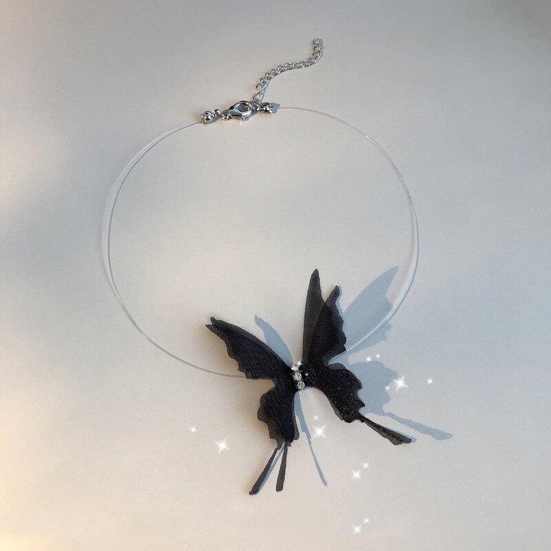 2020 moda fina preto branco grande borboleta collares gargantilha simples transparente linha de pesca colares para mulheres jóias populares: black